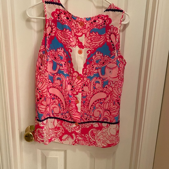 Lilly Pulitzer Iona Shell Engineered Safari silk pink white blue back buttons - Picture 3 of 13